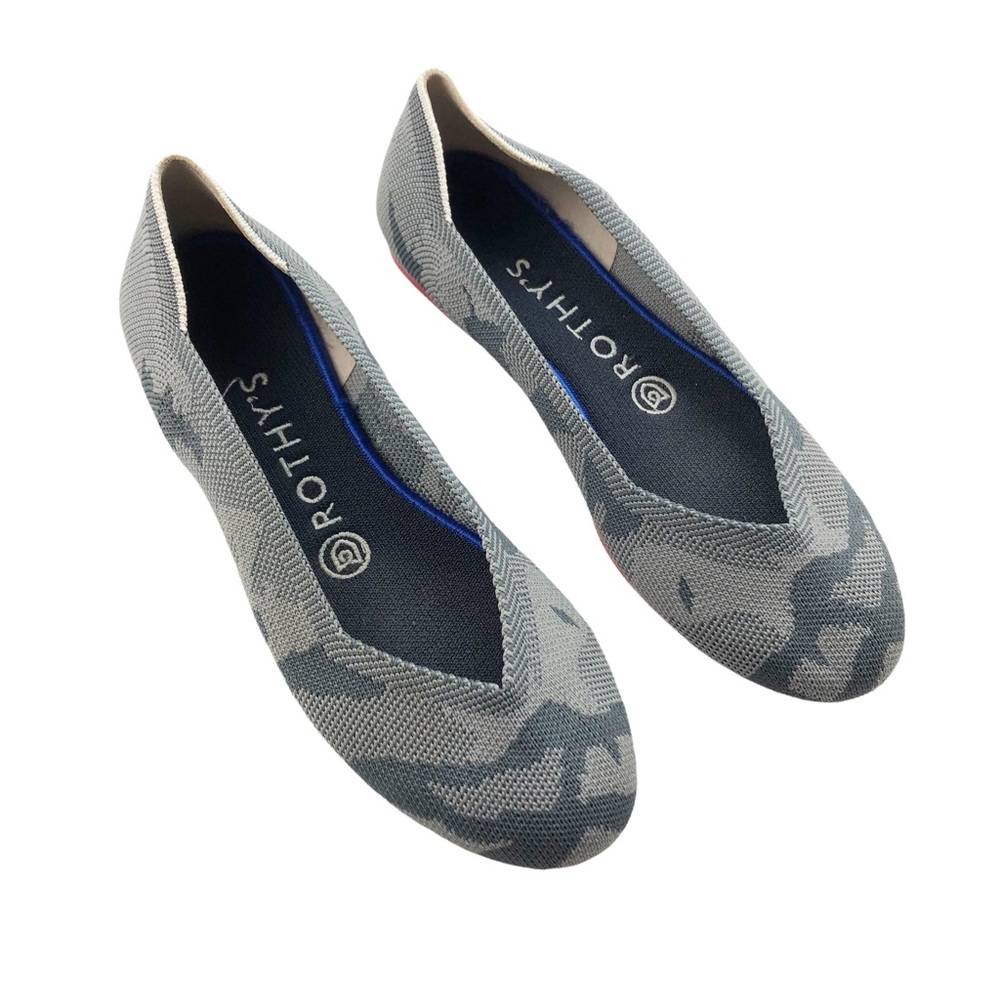 Rothys RETIRED The Flat Grey Camo Comfort Shoes Round Toe Ballet Flats